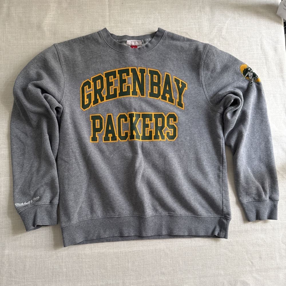 Mitchell Ness Sweatshirt Adults L Gray Throwback Fleece Greenbay Packers - Picture 13 of 15